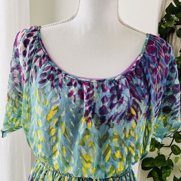 Cato Colorful Floral Tropical Chiffon Maxi Dress. Off the Shoulders. Size 6. EUC - Picture 3 of 12